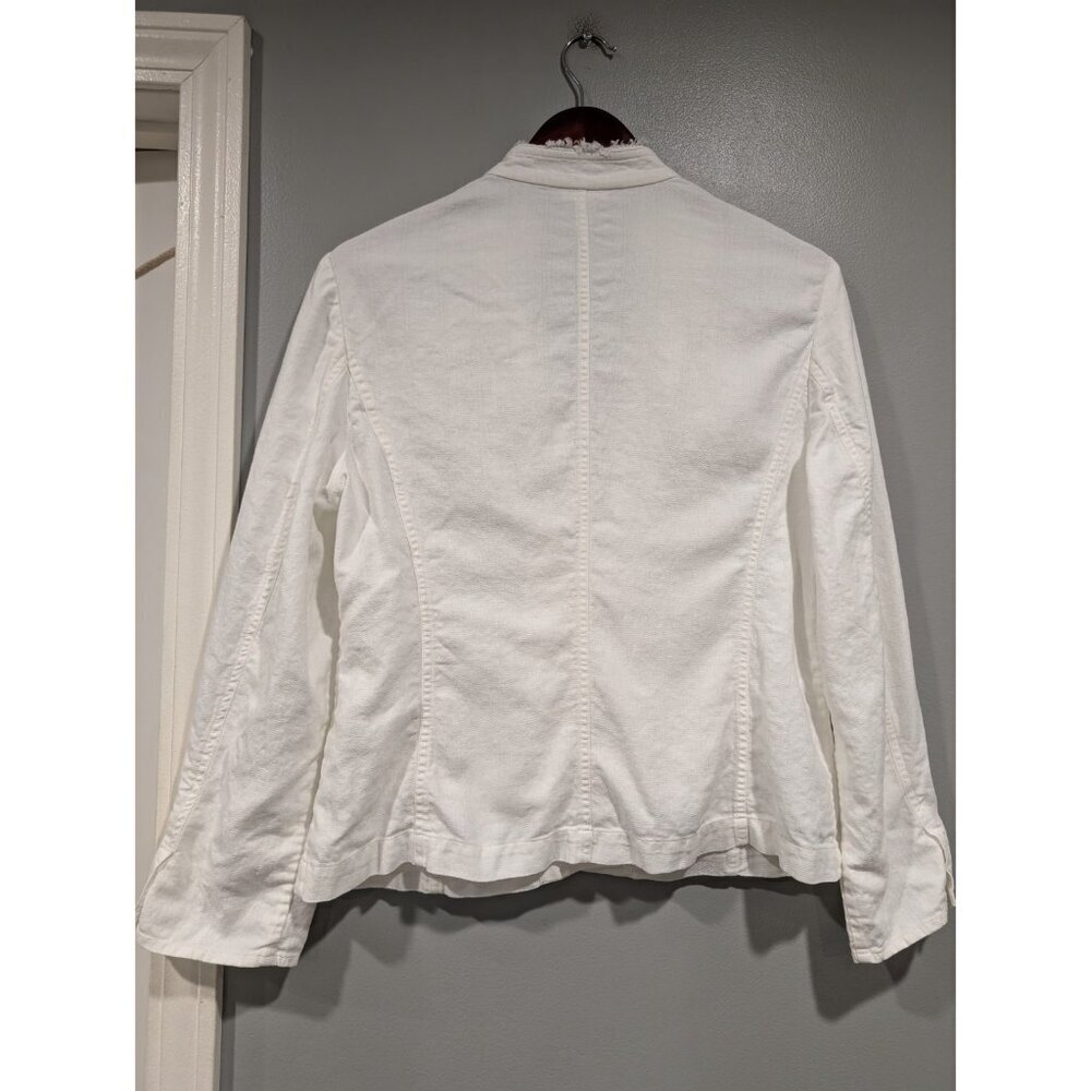 J Jill White Linen Blend Jacket Blazer Casual Lightweight Travel Fringe Sz 10 - Picture 2 of 16